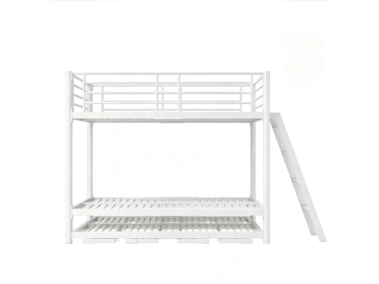 Lit superposé en métal 90 x 200 cm - avec lit gigogne - avec échelle de sécurité - avec barrières de sécurité - blanc (matelas non inclus)