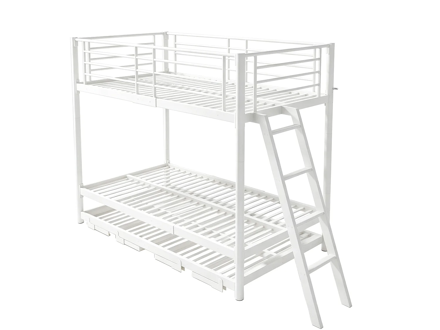 Lit superposé en métal 90 x 200 cm - avec lit gigogne - avec échelle de sécurité - avec barrières de sécurité - blanc (matelas non inclus)