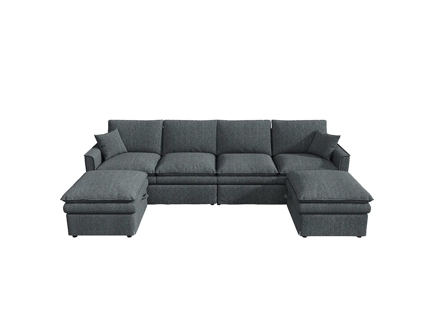 Canapé de canto 6 lugares em forma de U/L 277 × 80 × 135 cm - 2 pufes de armazenamento removíveis e 2 almofadas - algodão e linho - cinza