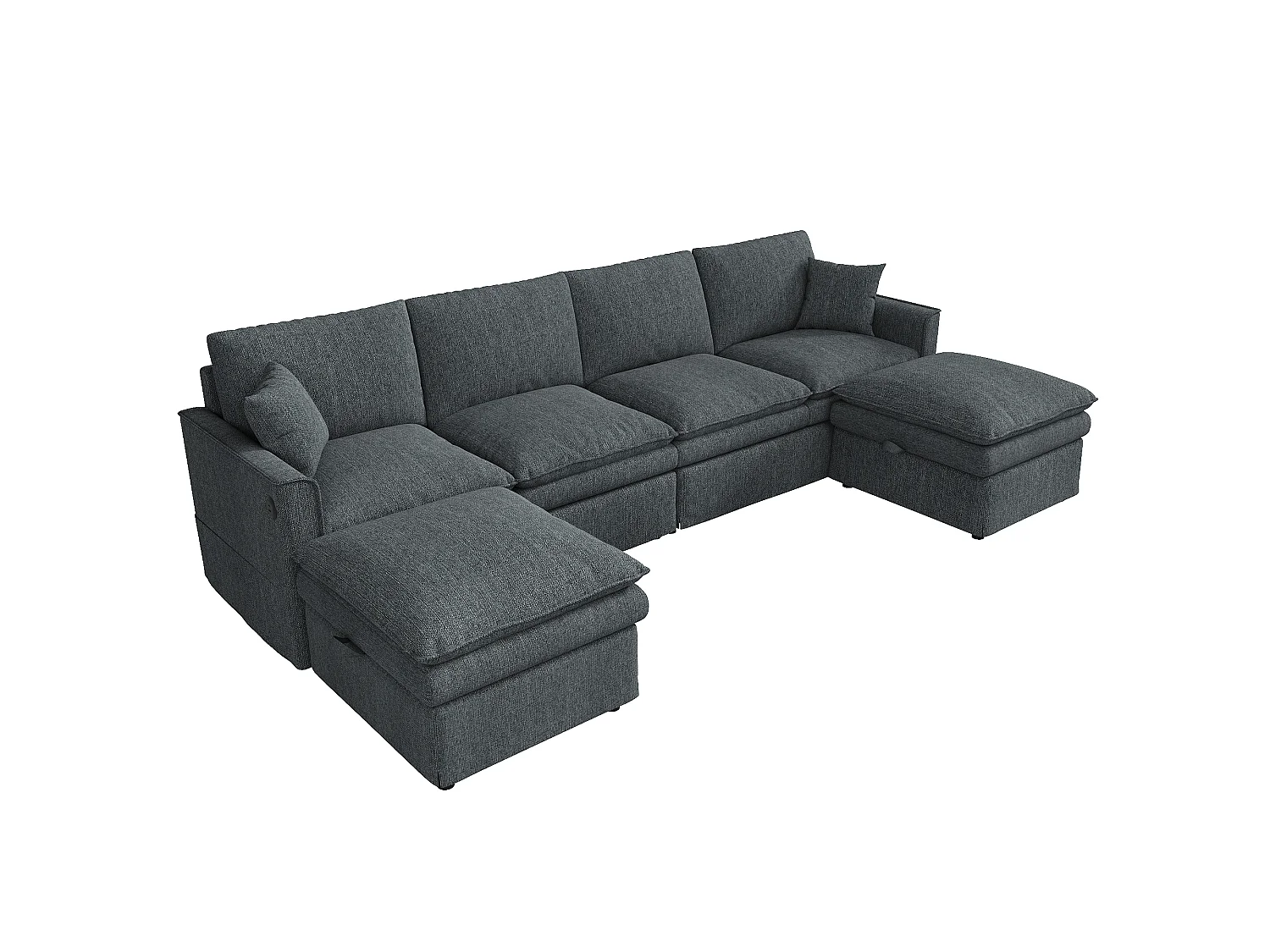 Canapé de canto 6 lugares em forma de U/L 277 × 80 × 135 cm - 2 pufes de armazenamento removíveis e 2 almofadas - algodão e linho - cinza