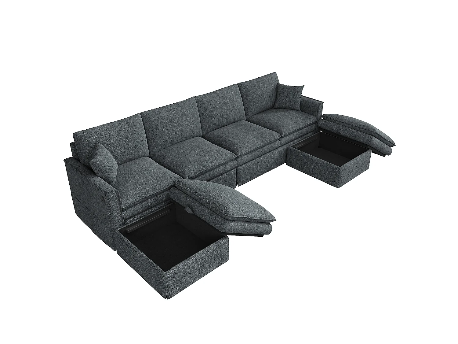 Canapé de canto 6 lugares em forma de U/L 277 × 80 × 135 cm - 2 pufes de armazenamento removíveis e 2 almofadas - algodão e linho - cinza