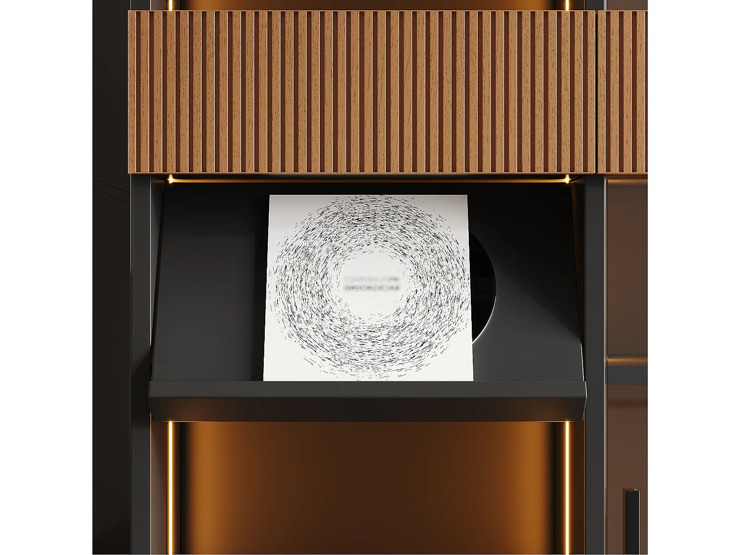 Vitrine 120 x 28,5 x 180 cm - LED-Beleuchtung - 4 Schiebetüren aus gehärtetem Glas und 3 Schubladen - Klappbare Regale - MDF - Braun