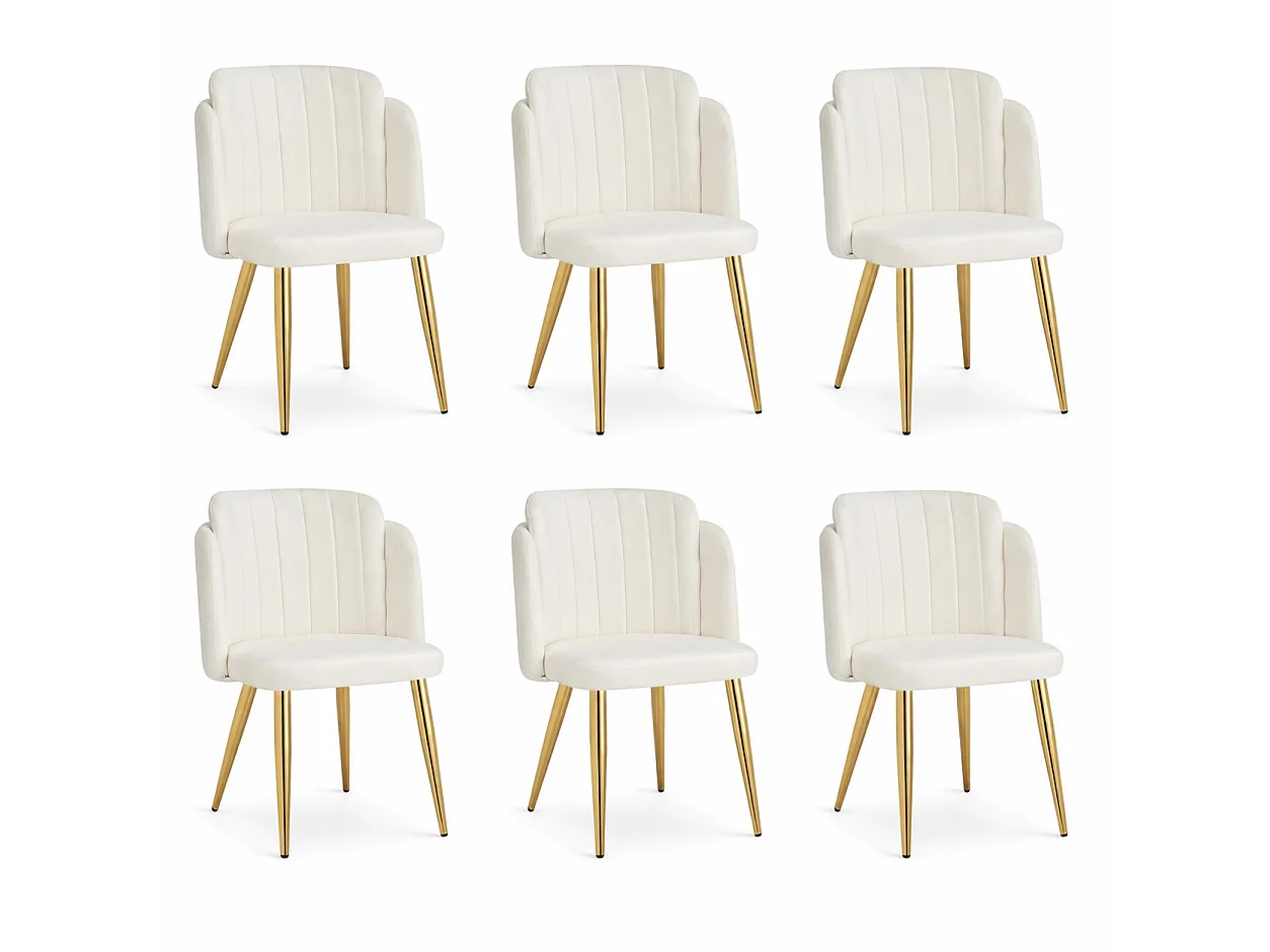 Lot de 6 Chaises de Salle à Manger Modernes 58.5x62x78cm - chaise rembourrée - pieds de chaise réglables en hauteur - Blanc et Doré