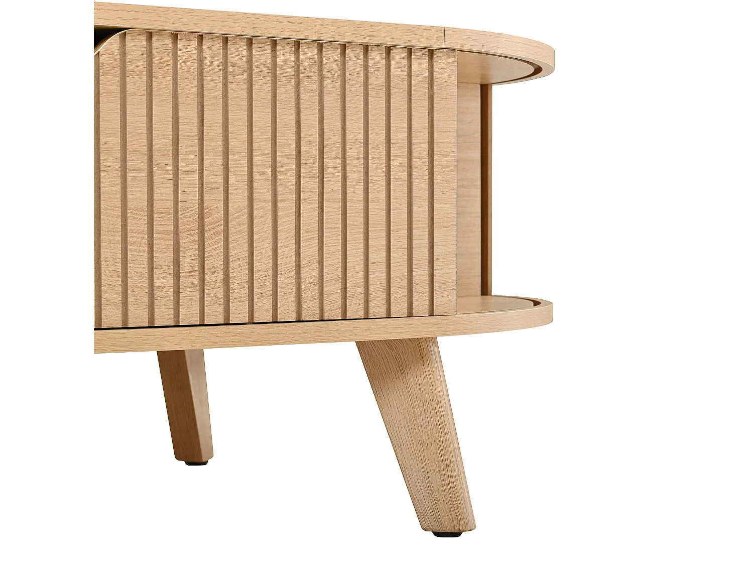 Moderne ovale opklapbare salontafel - Verstelbare plateauhoogte - Verborgen opbergruimte - 2 schuifdeuren - MDF - Natuurlijk