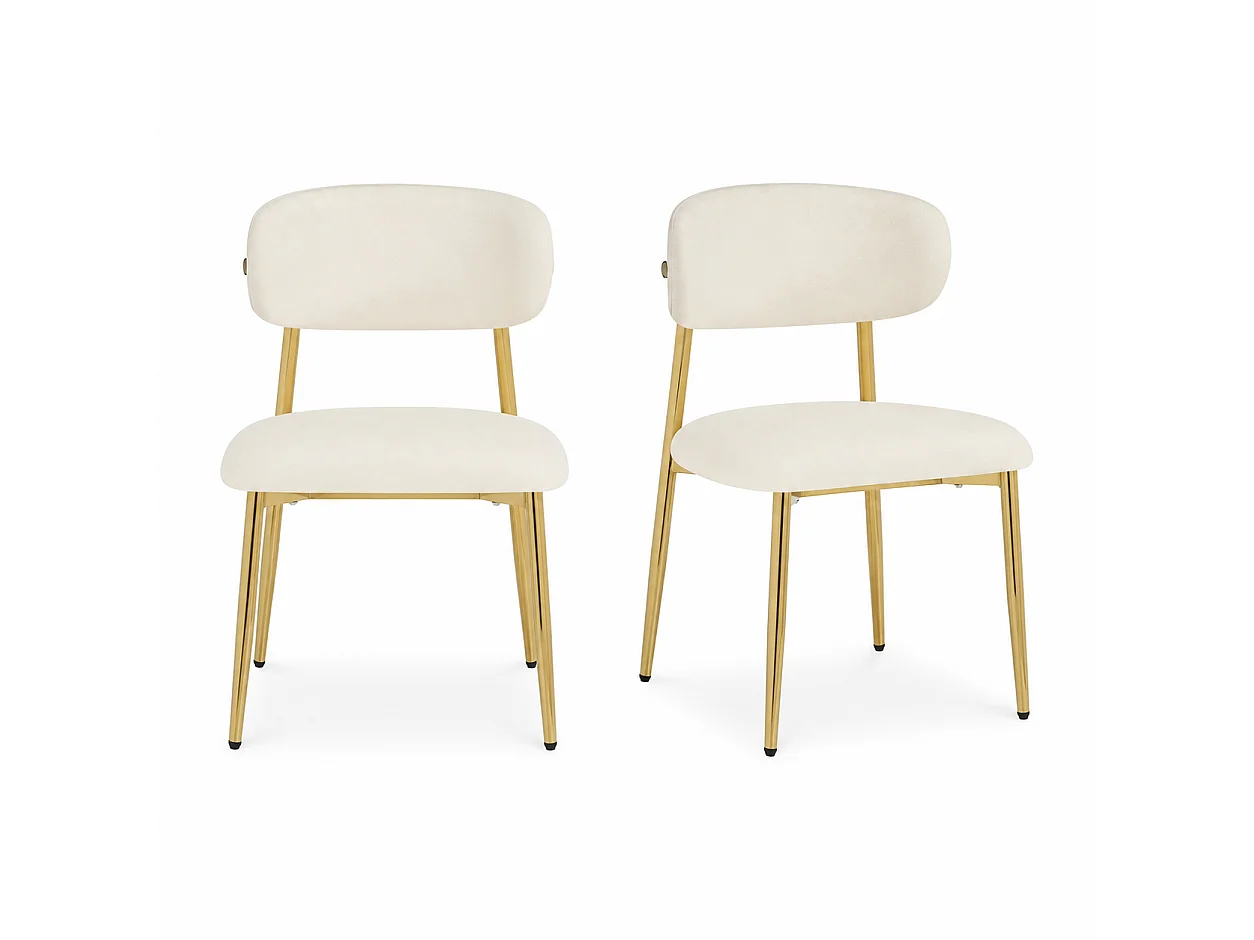 Lot de 2 Chaises de Salle à Manger Modernes 51x50x81cm - Chaises Rembourrées avec Piétement Doré, Charge 125kg, Style Élégant - Blanc et Doré