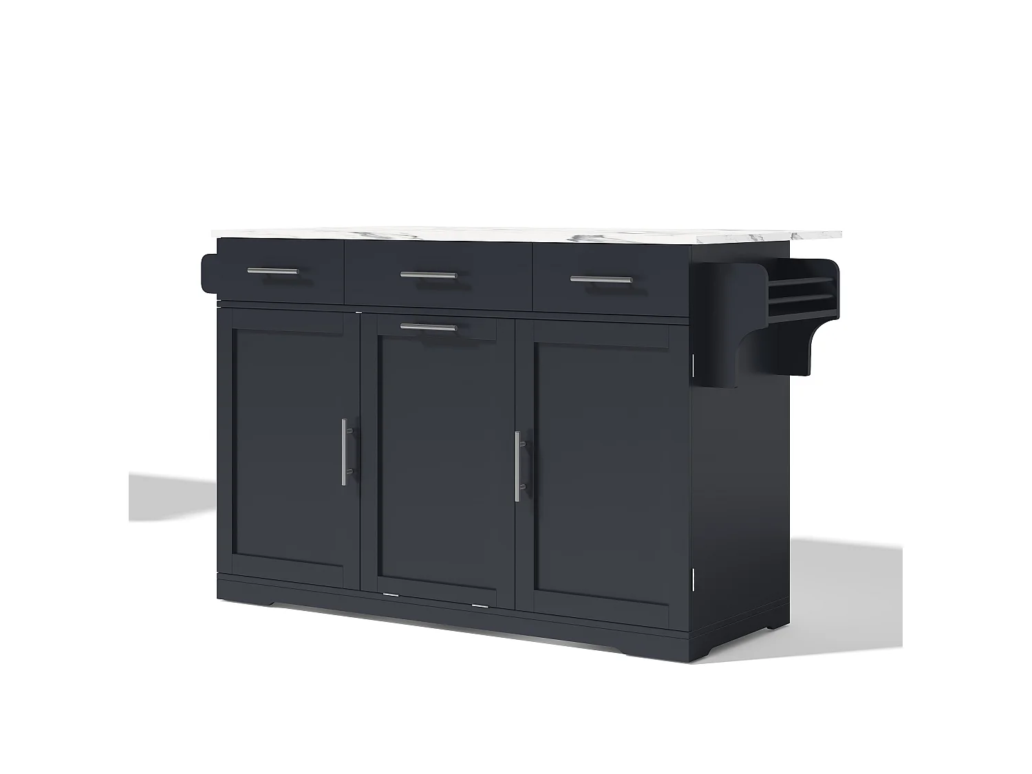 Isola Cucina Mobile 136cm - Carrello da Cucina con Piano Ribaltabile, Prese USB, 3 Cassetti & Mobile Porta-Spazzatura, Stile Moderno - Grigio