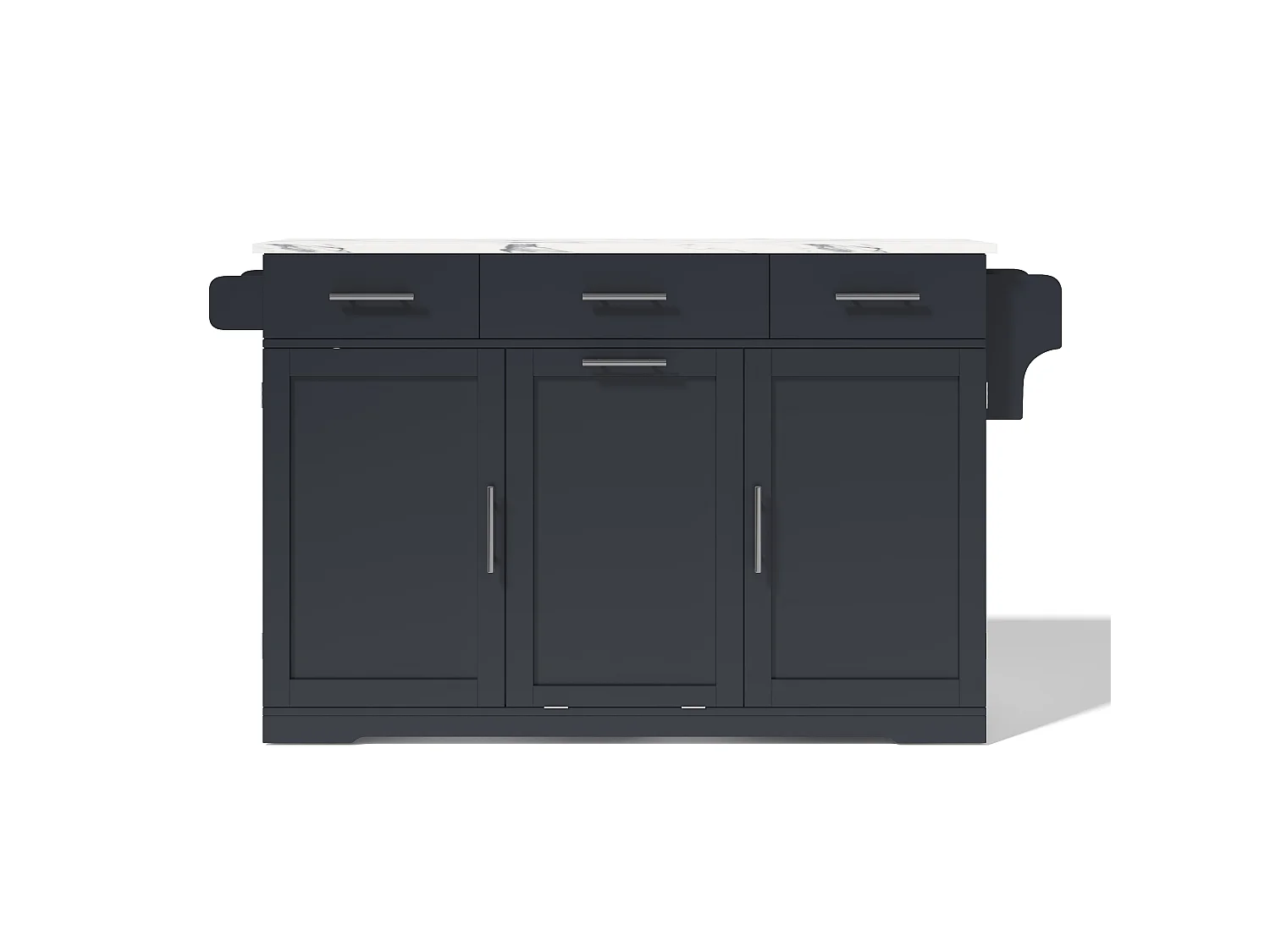 Isola Cucina Mobile 136cm - Carrello da Cucina con Piano Ribaltabile, Prese USB, 3 Cassetti & Mobile Porta-Spazzatura, Stile Moderno - Grigio