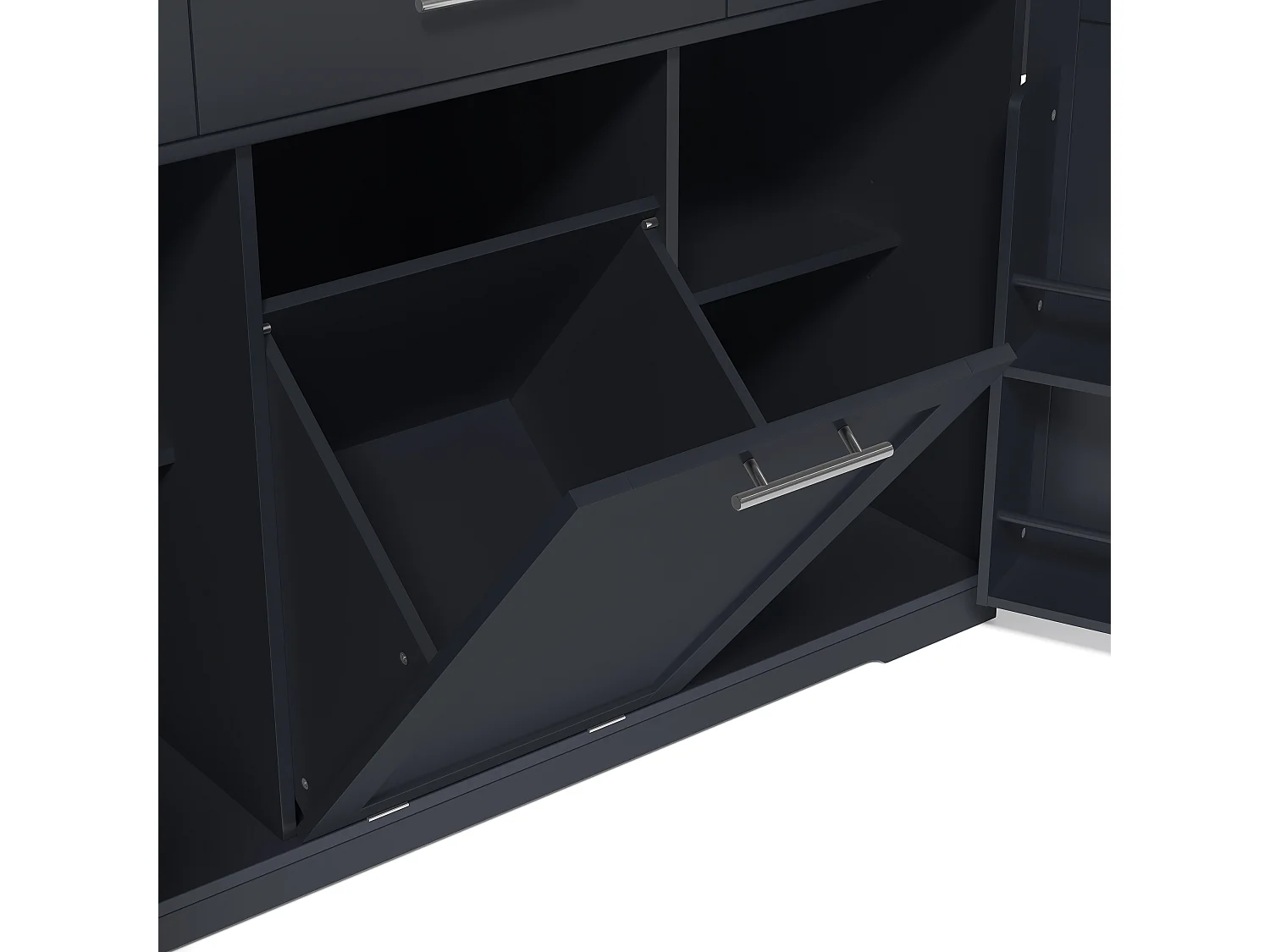 Isola Cucina Mobile 136cm - Carrello da Cucina con Piano Ribaltabile, Prese USB, 3 Cassetti & Mobile Porta-Spazzatura, Stile Moderno - Grigio