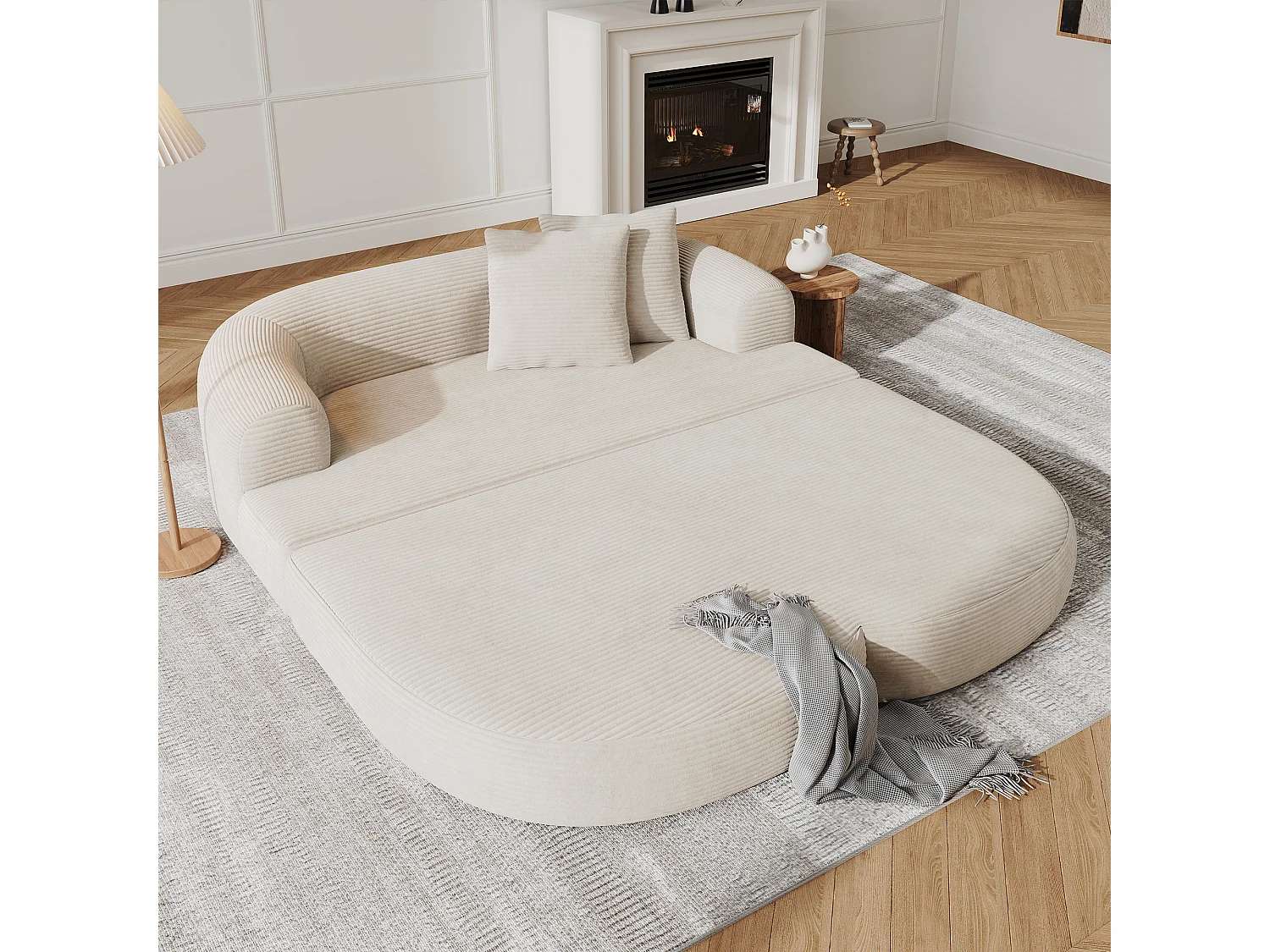 Canapé 2 places moderne en velours côtelé - Canapé lounge pliable - Accoudoirs amovibles avec porte-gobelets - Beige clair