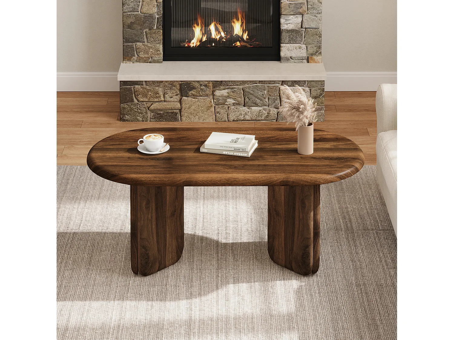 Tavolino da salotto ovale moderno 99x50x40 cm - Tavolino d'appoggio per soggiorno - Piedini decorativi - Ideale per il soggiorno - MDF - Marrone