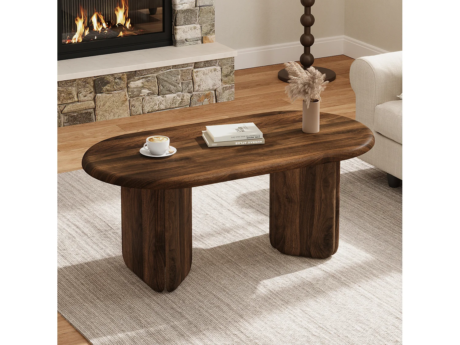 Tavolino da salotto ovale moderno 99x50x40 cm - Tavolino d'appoggio per soggiorno - Piedini decorativi - Ideale per il soggiorno - MDF - Marrone