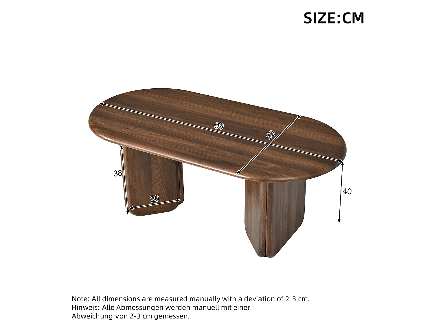 Tavolino da salotto ovale moderno 99x50x40 cm - Tavolino d'appoggio per soggiorno - Piedini decorativi - Ideale per il soggiorno - MDF - Marrone