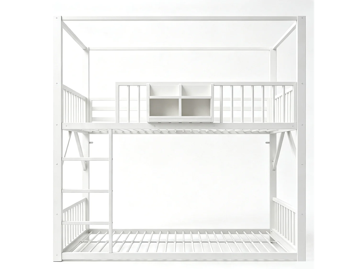 Metal stapelbed 90 x 200 cm - met veiligheidshekken - met ladder - wit (matras niet inbegrepen)