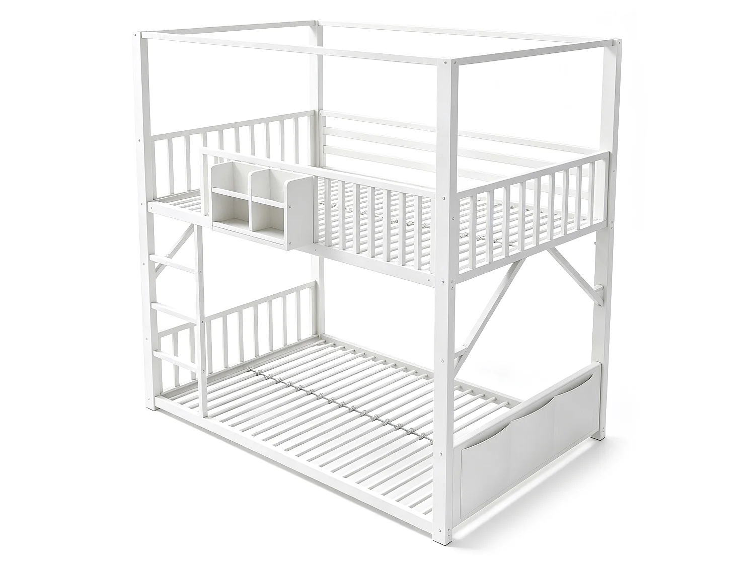 Metal stapelbed 90 x 200 cm - met veiligheidshekken - met ladder - wit (matras niet inbegrepen)