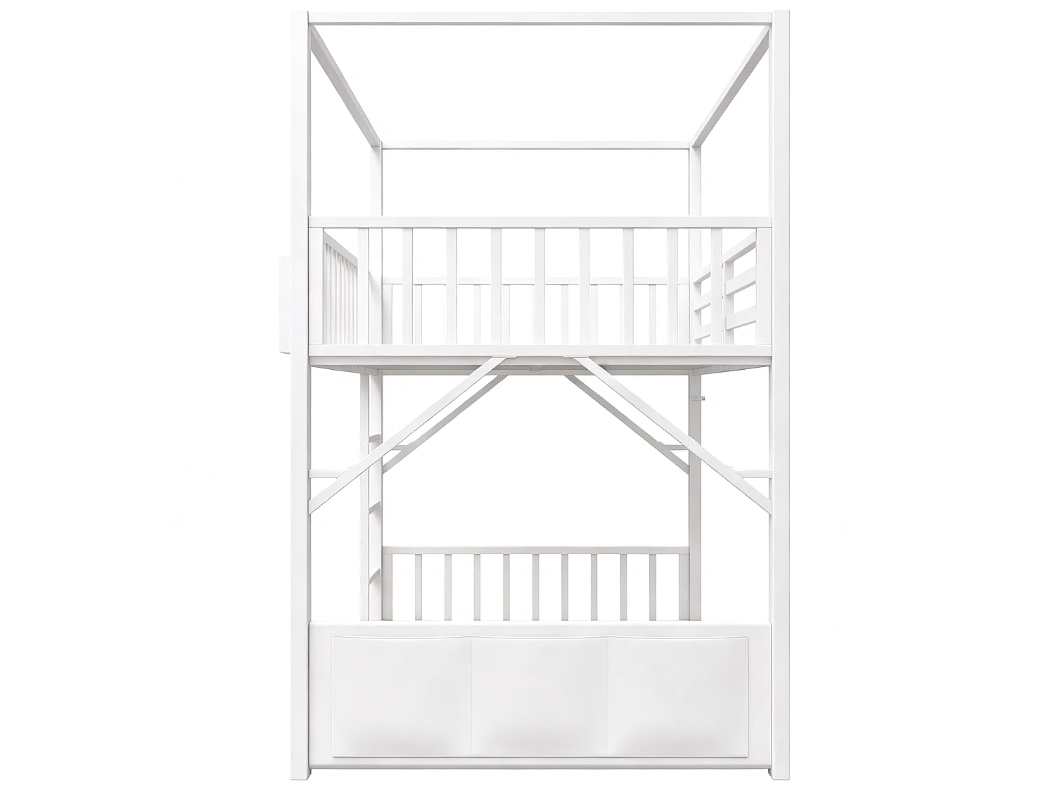 Metal stapelbed 90 x 200 cm - met veiligheidshekken - met ladder - wit (matras niet inbegrepen)