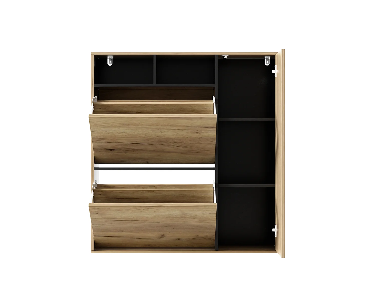 Meuble à chaussures moderne 90x24x94cm - avec 2 portes abattantes - étagères réglables - compartiments de rangement ouverts - Naturel