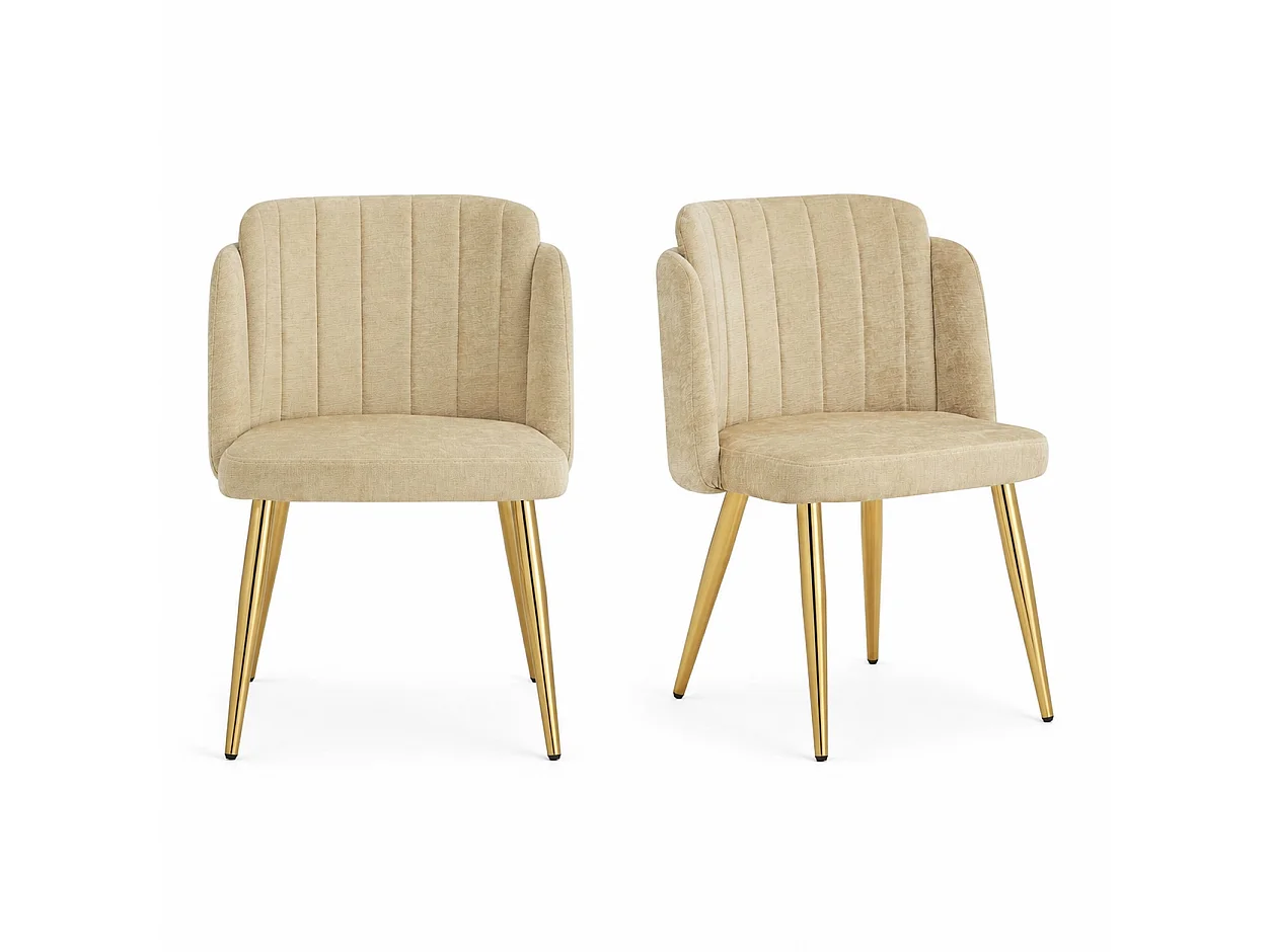 Lot de 2 Chaises de Salle à Manger Modernes 58.5x62x78cm - chaise rembourrée - pieds de chaise réglables en hauteur - Marron et Doré