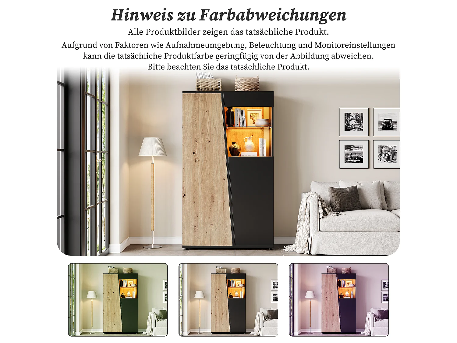Moderne Vitrine 80 x 35 x 139,5 cm - LED-Beleuchtung, 2 Türen und verstellbare Glasregale - MDF - Schwarz und Holz Finish