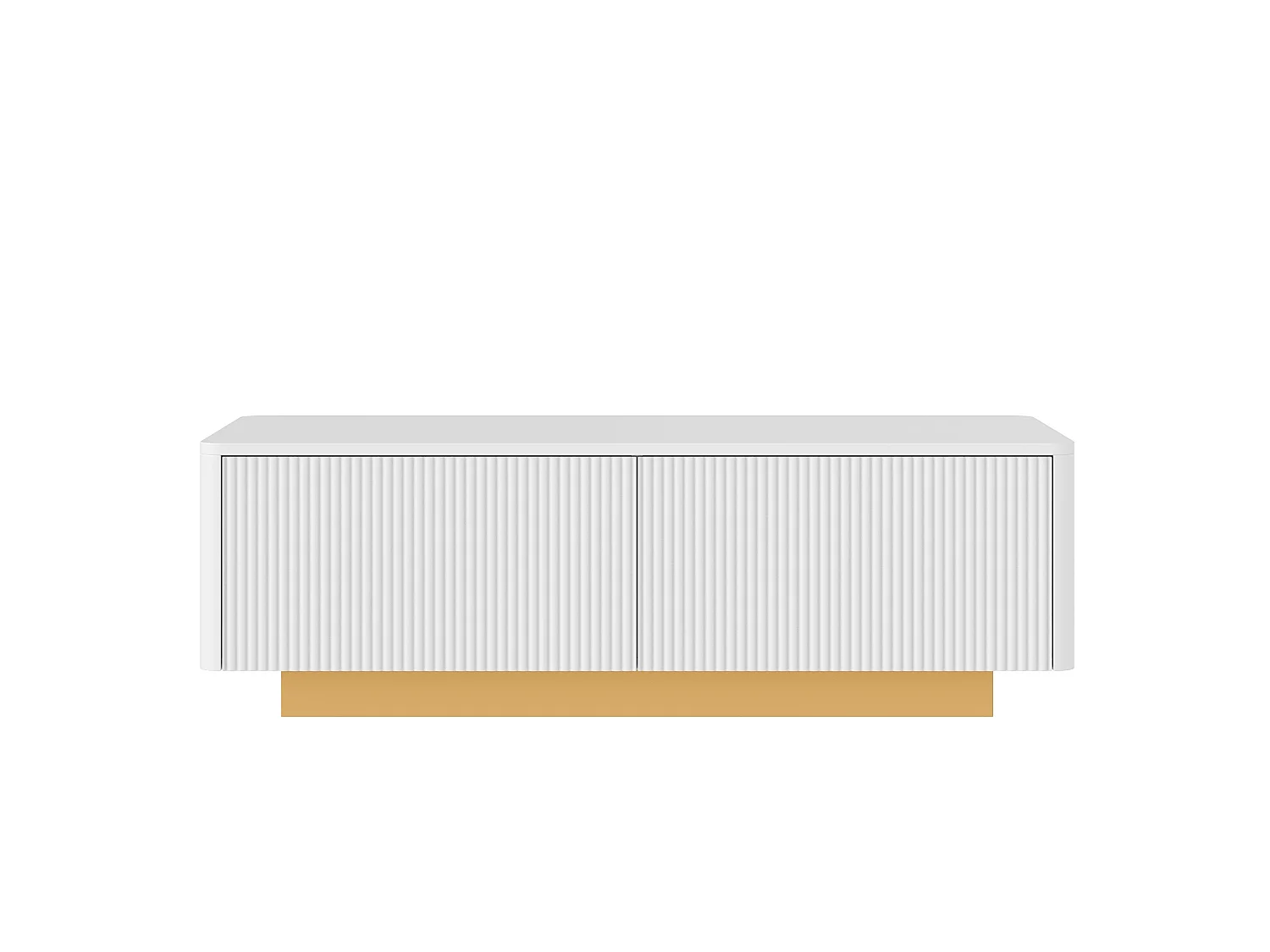 Moderne sofabord 110x50x35 cm - Med 2 skuffer og åbne hylder - Afrundede hjørner - MDF + spånplader - Hvid