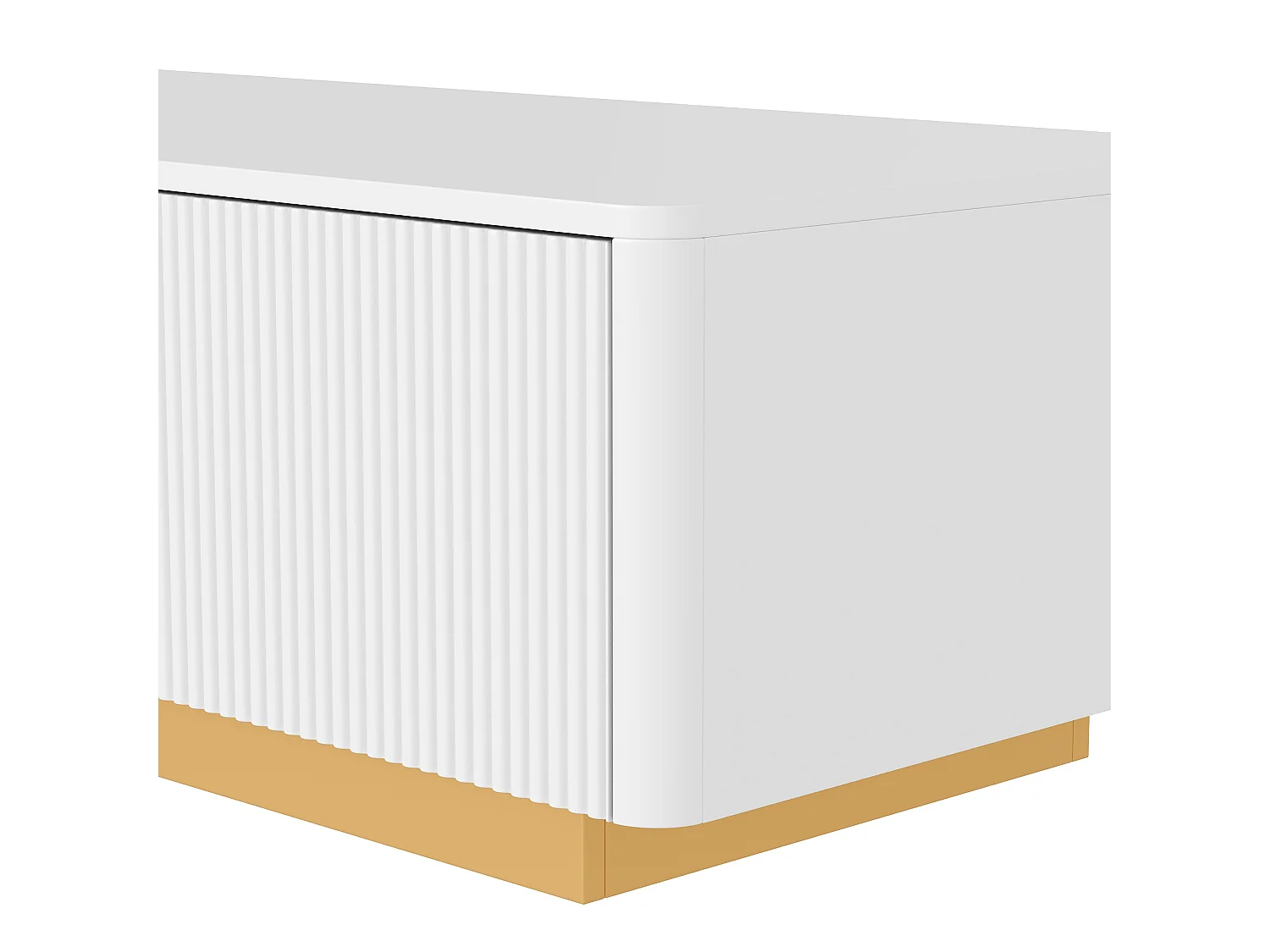 Moderne sofabord 110x50x35 cm - Med 2 skuffer og åbne hylder - Afrundede hjørner - MDF + spånplader - Hvid
