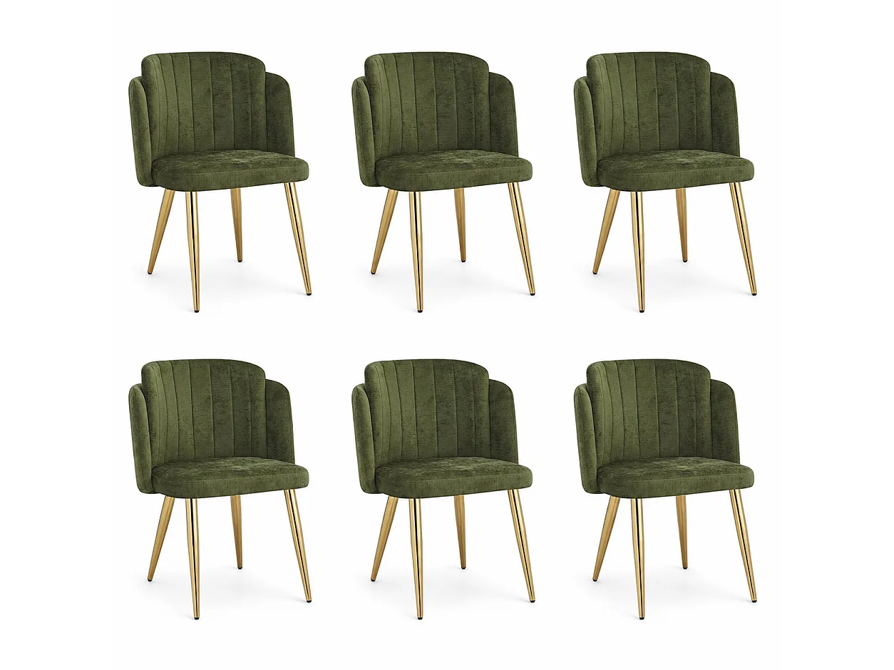 Set van 6 Moderne Eetkamerstoelen 58,5x62x78 cm - Gestoffeerde Stoelen - In Hoogte Verstelbare Stoelpoten - Groen en Goud