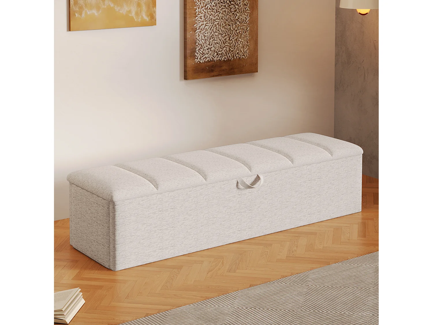 RBank opbergbank 113 x 32 x 36 cm - Mobiel - Met opbergruimte - Fluweelstof - wit