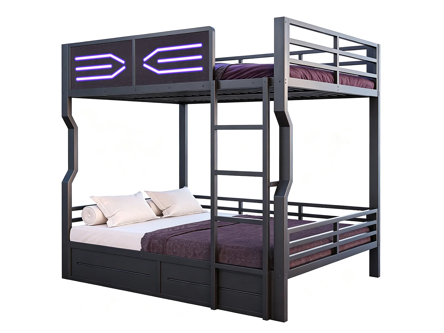 Hoogslaper 140 × 200 cm - met LED-verlichting - hoge zijhekken - zwart (matras niet inbegrepen)