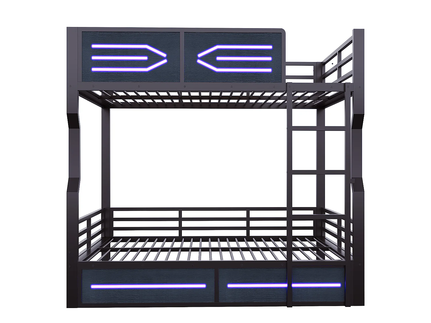 Hoogslaper 140 × 200 cm - met LED-verlichting - hoge zijhekken - zwart (matras niet inbegrepen)