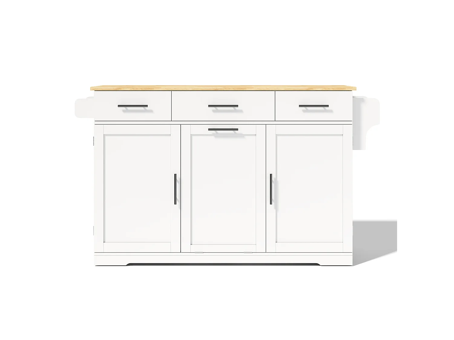 Îlot de Cuisine Mobile 136cm - Chariot de Cuisine avec Plateau Rabattable, Prises USB, 3 Tiroirs & Meuble Poubelle, Style Moderne - Blanc