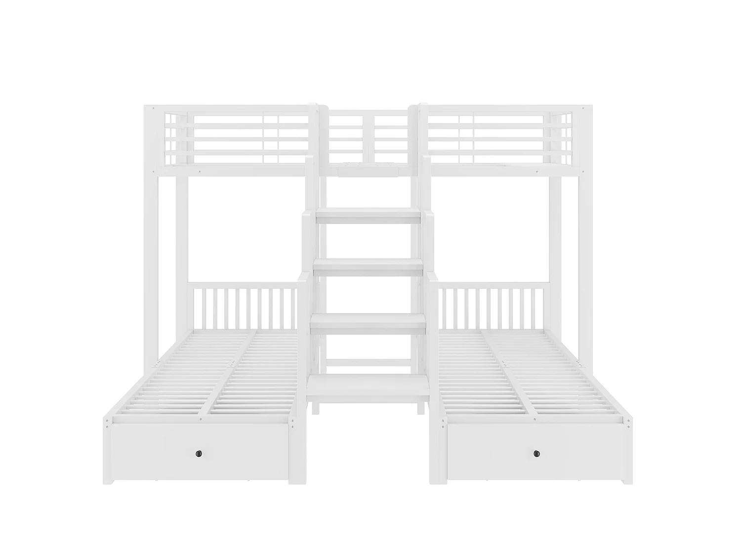 Metal stapelbed 90 x 200 cm - met trap - met veiligheidshekken - met 2 laden - wit (matras niet inbegrepen)