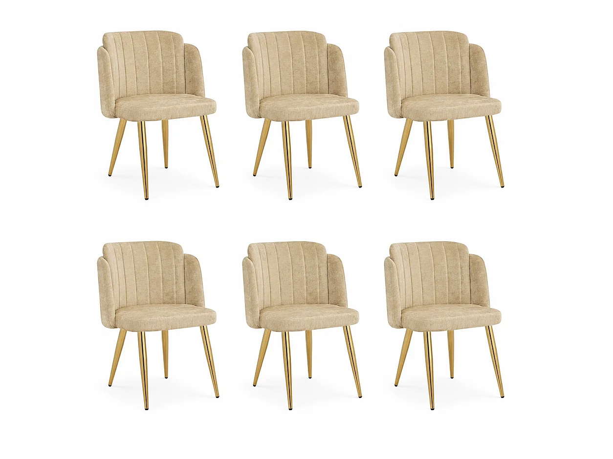 Lot de 6 Chaises de Salle à Manger Modernes 58.5x62x78cm - chaise rembourrée - pieds de chaise réglables en hauteur - Marron et Doré