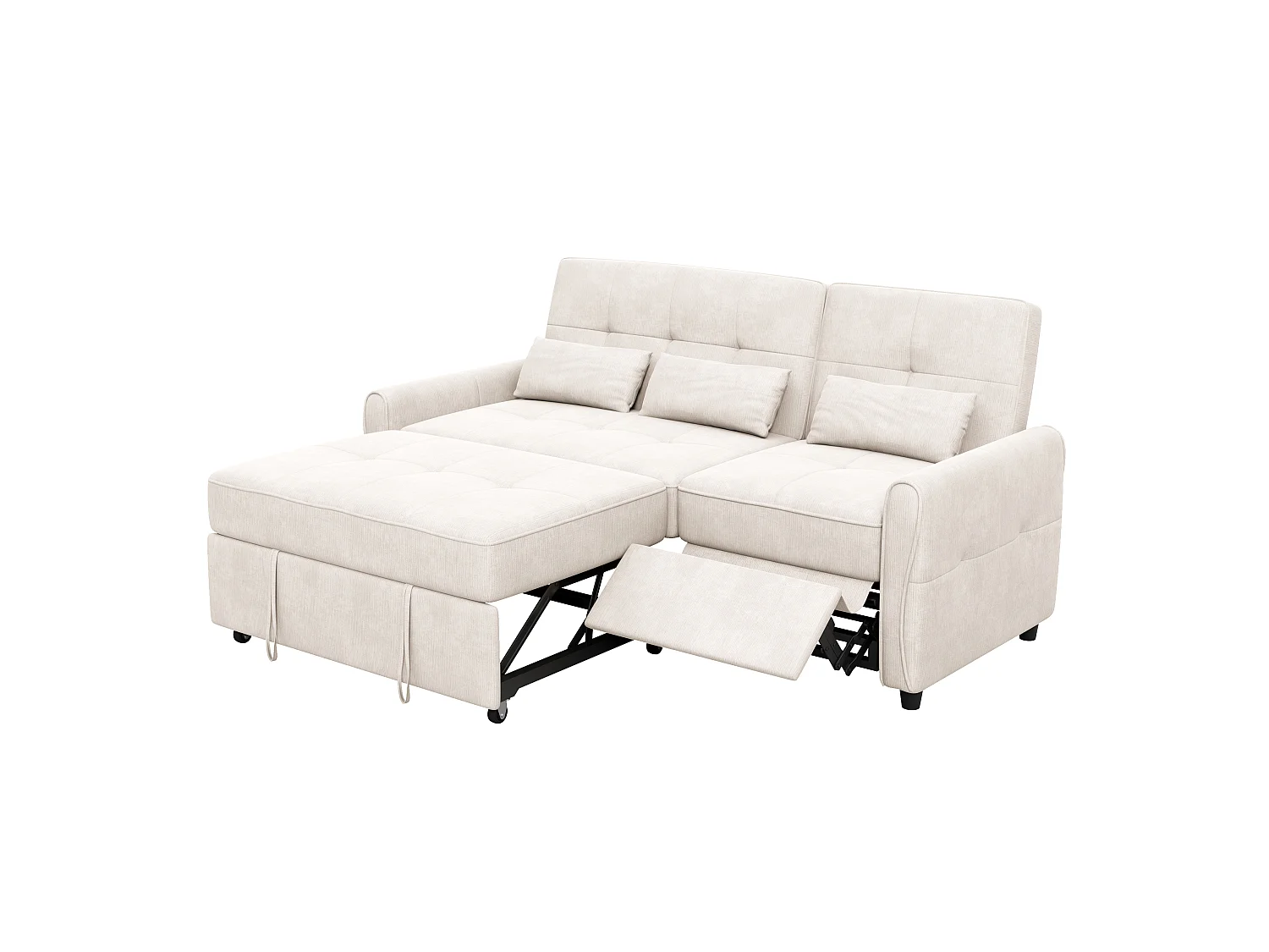Rechte bank 3 zitplaatsen - 3-in-1 slaapbank - chenillestof - verstelbare rugleuning in 3 standen (90°, 145°, 180°) - Beige