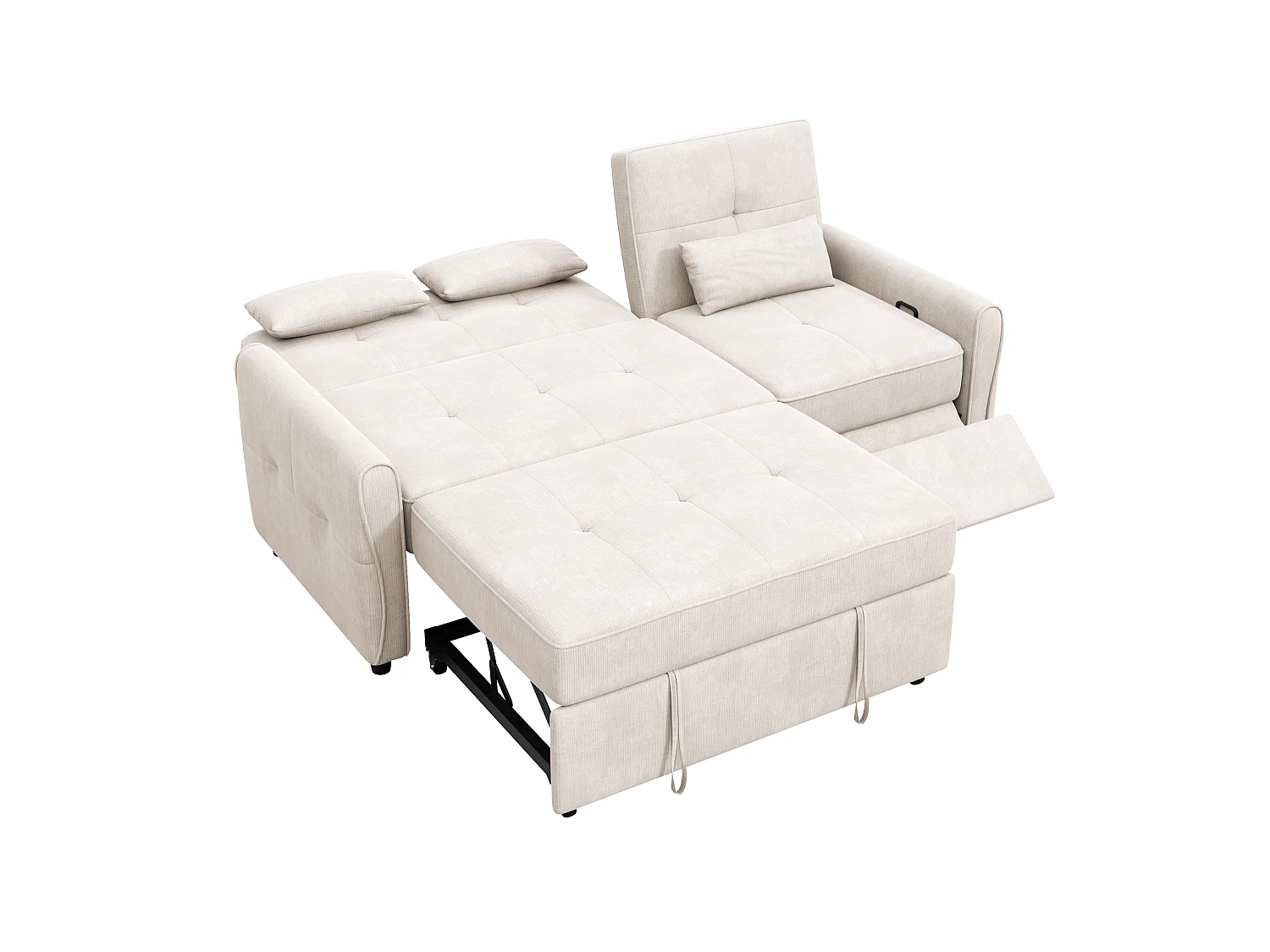 Rechte bank 3 zitplaatsen - 3-in-1 slaapbank - chenillestof - verstelbare rugleuning in 3 standen (90°, 145°, 180°) - Beige