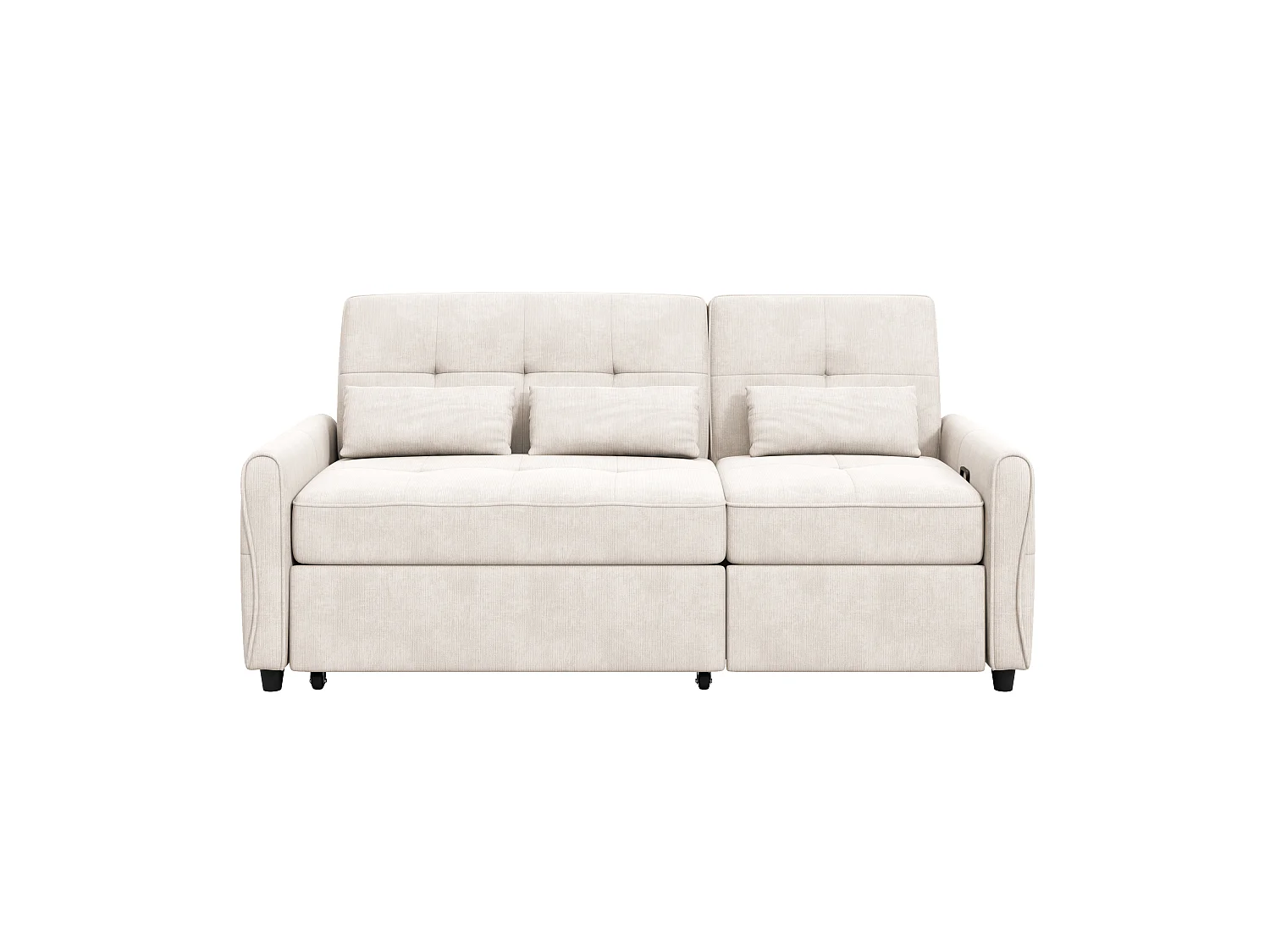 Rechte bank 3 zitplaatsen - 3-in-1 slaapbank - chenillestof - verstelbare rugleuning in 3 standen (90°, 145°, 180°) - Beige