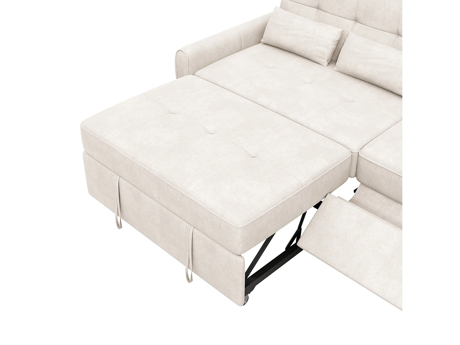 Rechte bank 3 zitplaatsen - 3-in-1 slaapbank - chenillestof - verstelbare rugleuning in 3 standen (90°, 145°, 180°) - Beige