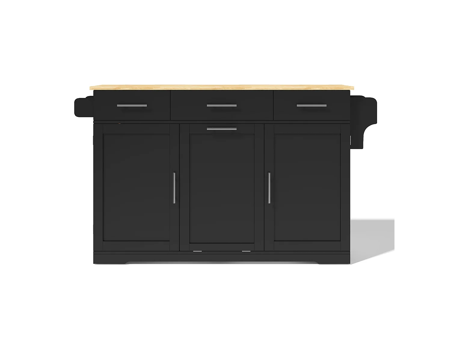 Mobiel Keukeneiland 136cm - Keukenkar met Inklapbaar Plateau, USB-poorten, 3 Laden & Afvalkastje, Moderne Stijl - Zwart