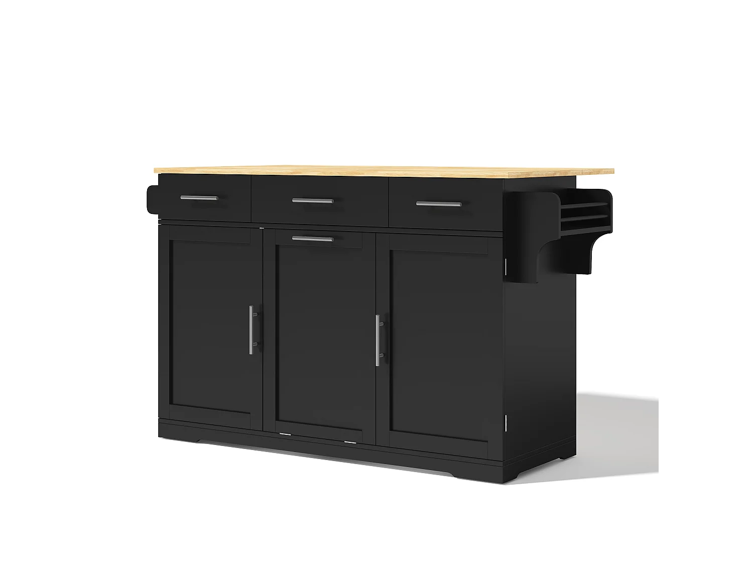 Mobiel Keukeneiland 136cm - Keukenkar met Inklapbaar Plateau, USB-poorten, 3 Laden & Afvalkastje, Moderne Stijl - Zwart