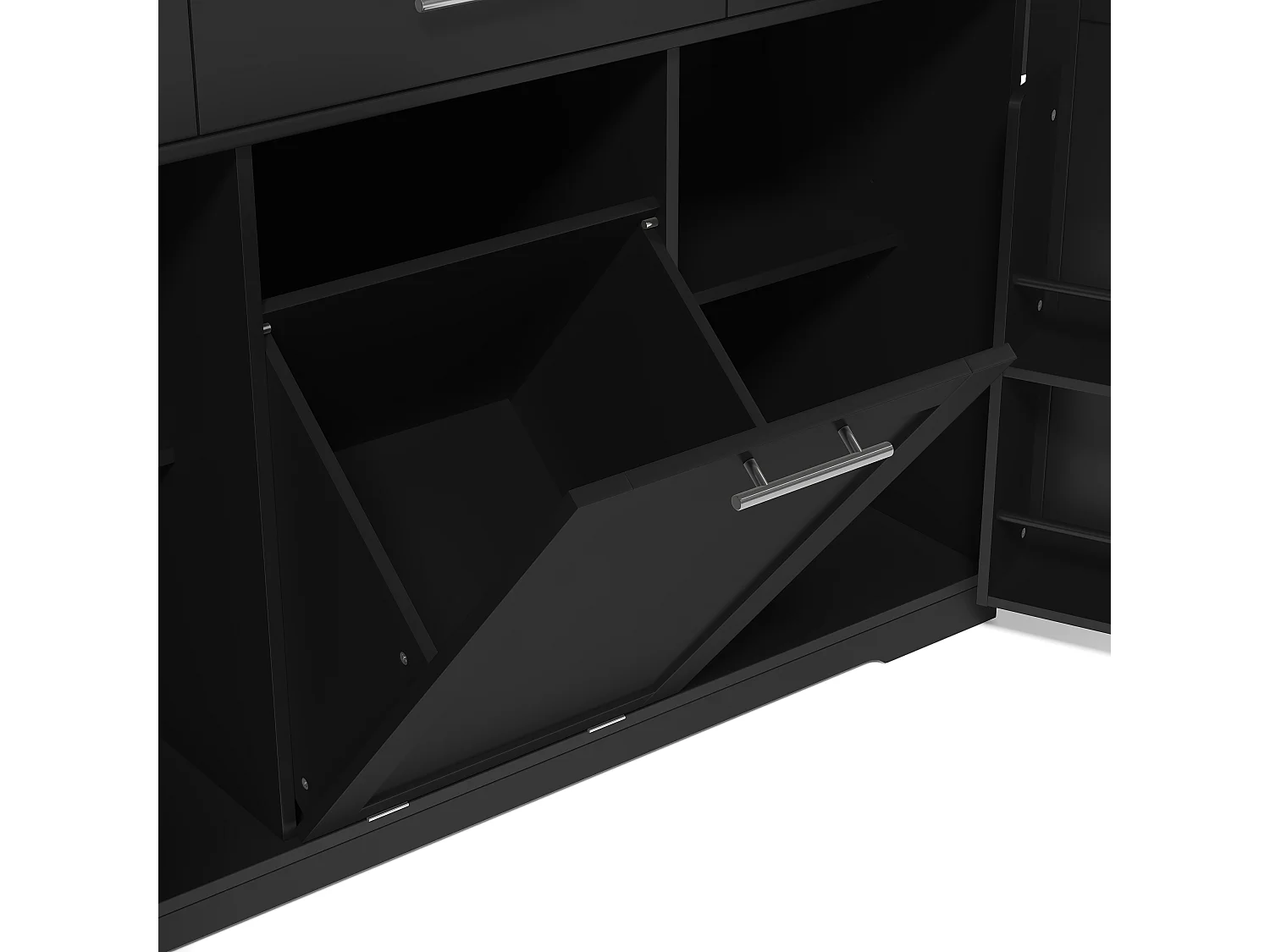 Mobiel Keukeneiland 136cm - Keukenkar met Inklapbaar Plateau, USB-poorten, 3 Laden & Afvalkastje, Moderne Stijl - Zwart