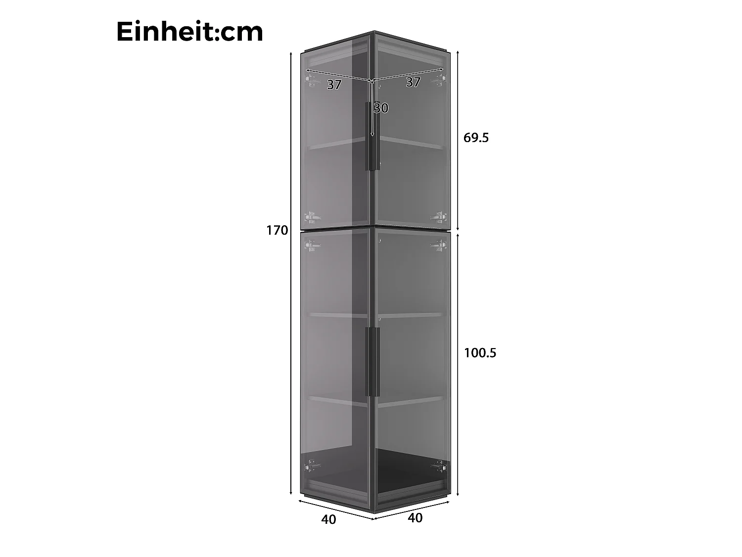 Vitrine de 170 cm de haut avec éclairage LED - Avec 2 portes et 5 étagères - Acrylique transparent - MDF - Noir