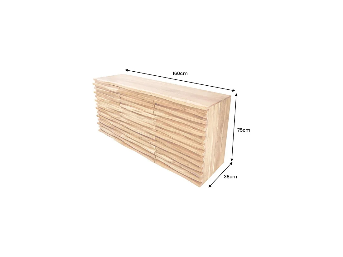 Buffet SAVANA 160 cm en madera maciza de acacia barnizada – 2 puertas, 3 cajones y frentes esculpidos