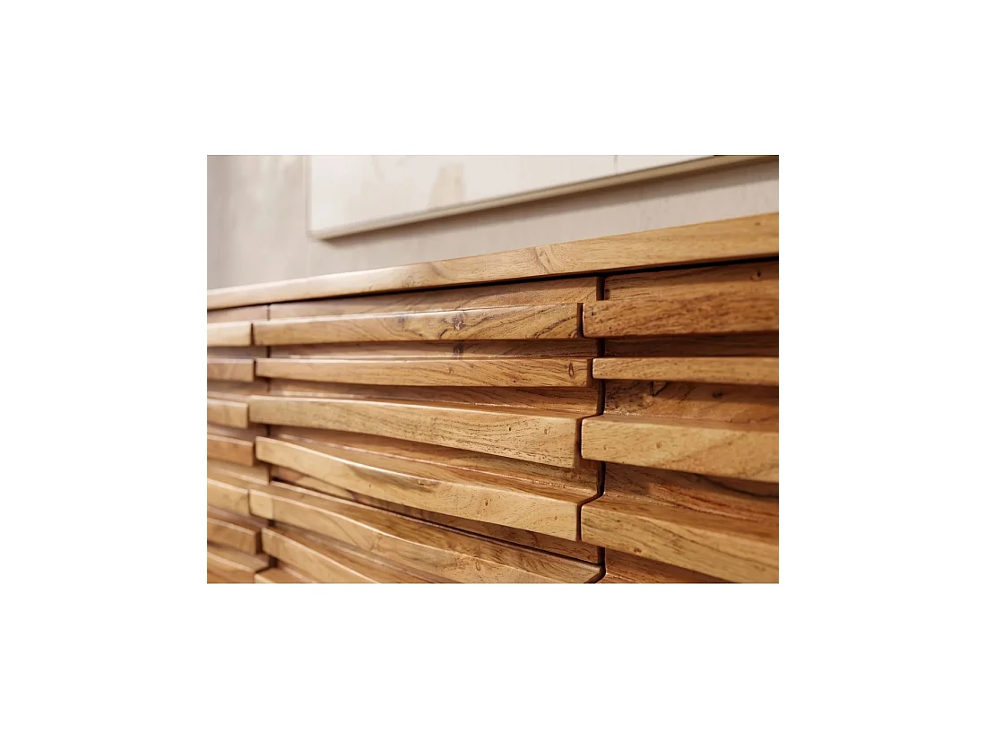 Buffet SAVANA 160 cm en madera maciza de acacia barnizada – 2 puertas, 3 cajones y frentes esculpidos