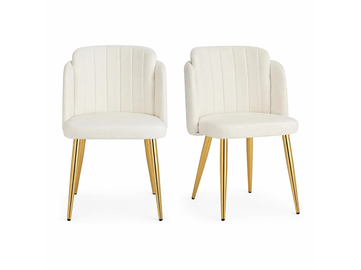 Lot de 2 Chaises de Salle à Manger Modernes 58.5x62x78cm - chaise rembourrée - pieds de chaise réglables en hauteur - Blanc et Doré