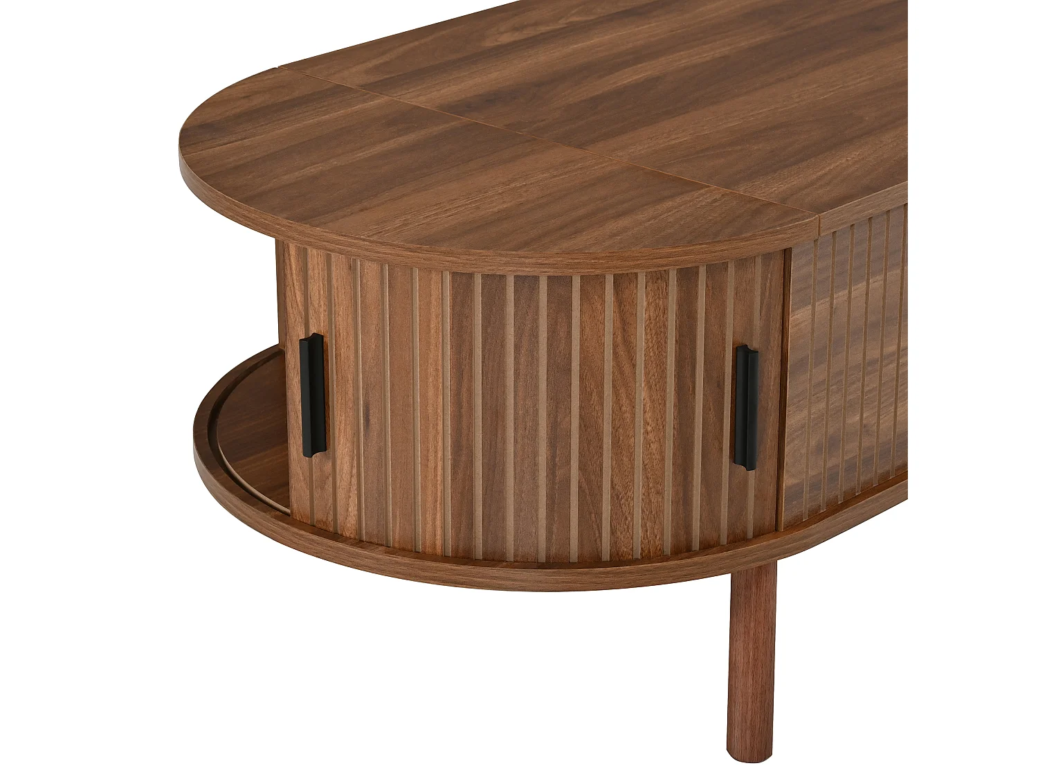 Moderne oval hævebord - justerbar bordpladehøjde - skjult opbevaring - 2 skydedøre - MDF - Brun