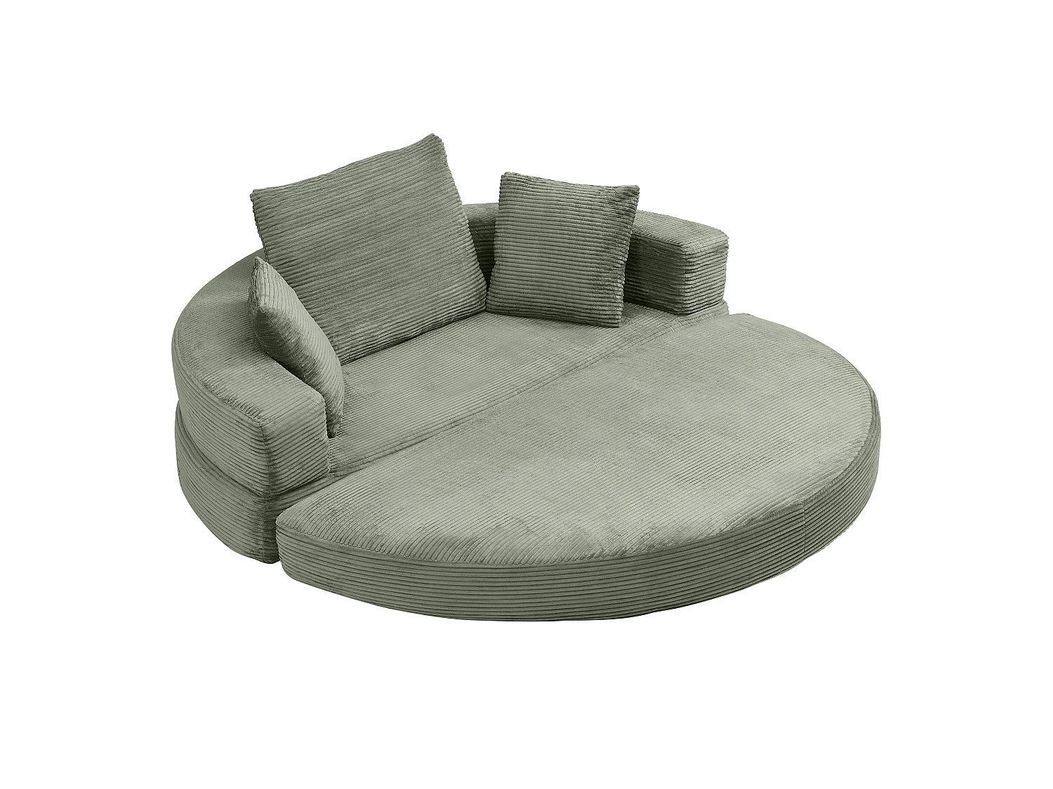 Sofá redondo plegable de 173x176x40 cm - con cojín - tejido de pana - Verde