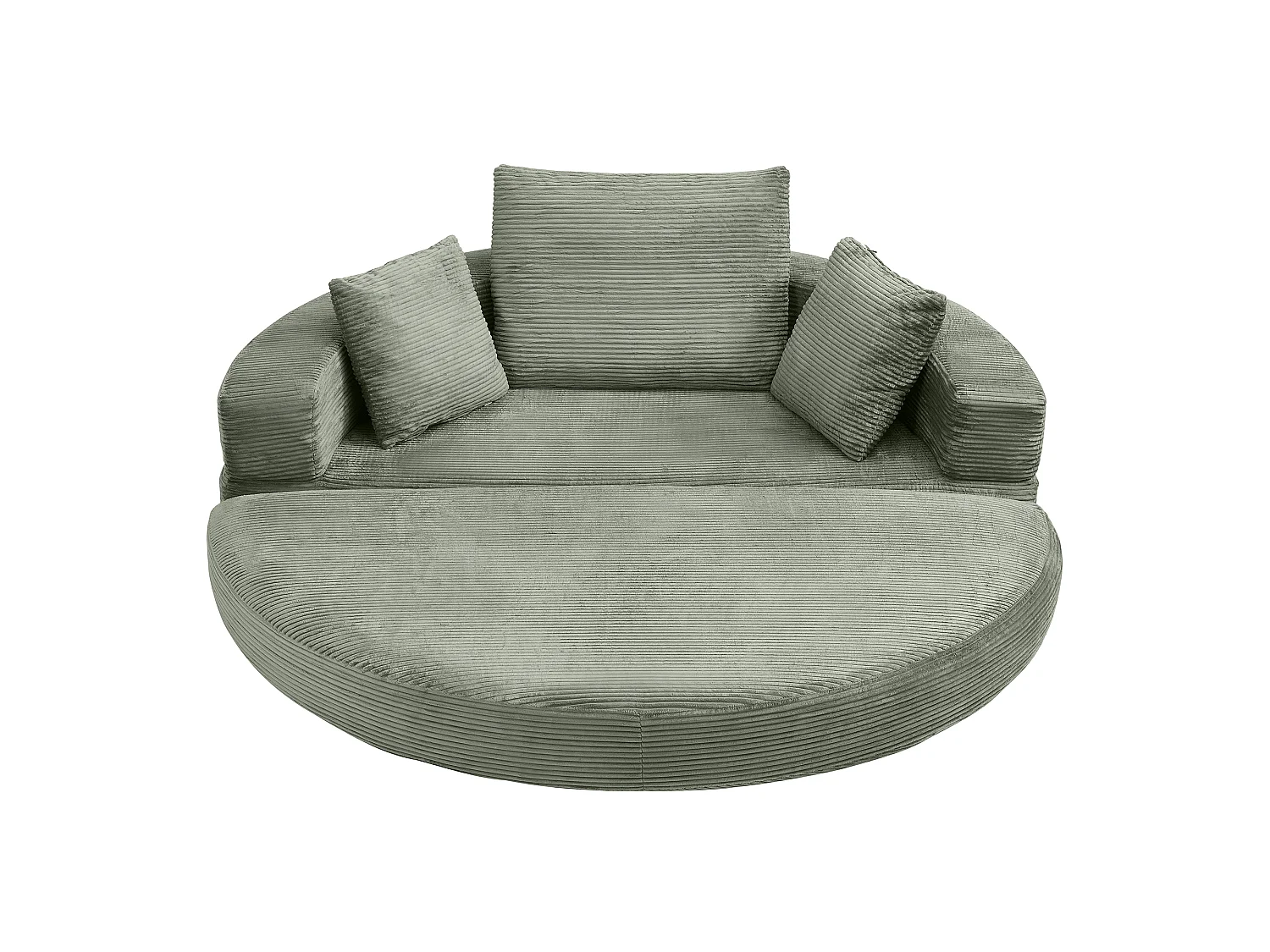 Sofá redondo plegable de 173x176x40 cm - con cojín - tejido de pana - Verde