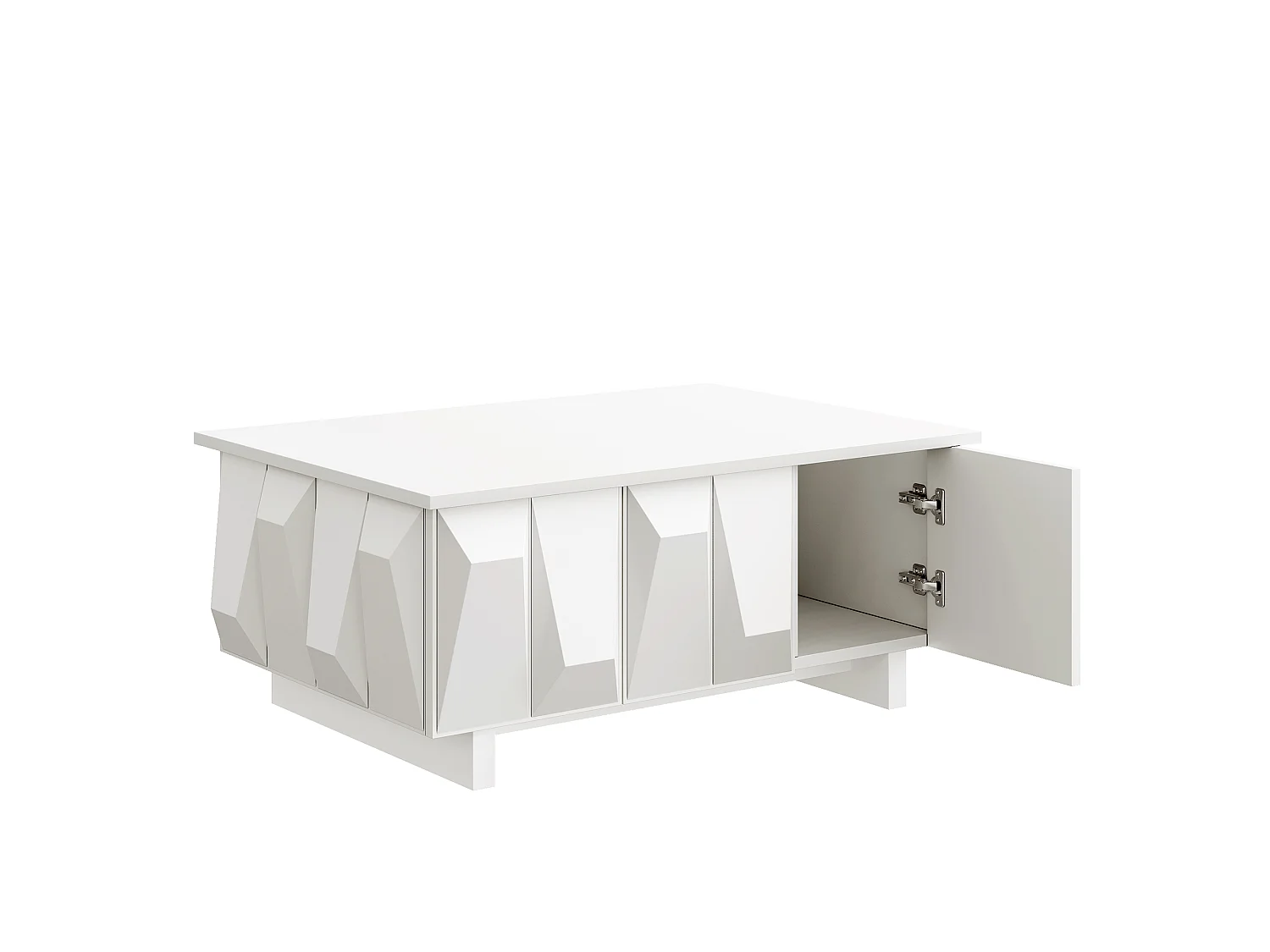 Tavolino basso moderno con contenitore - 3 ante - Pannello testurizzato 3D - 95x67x39.5cm - Pannelli di particelle - Bianco