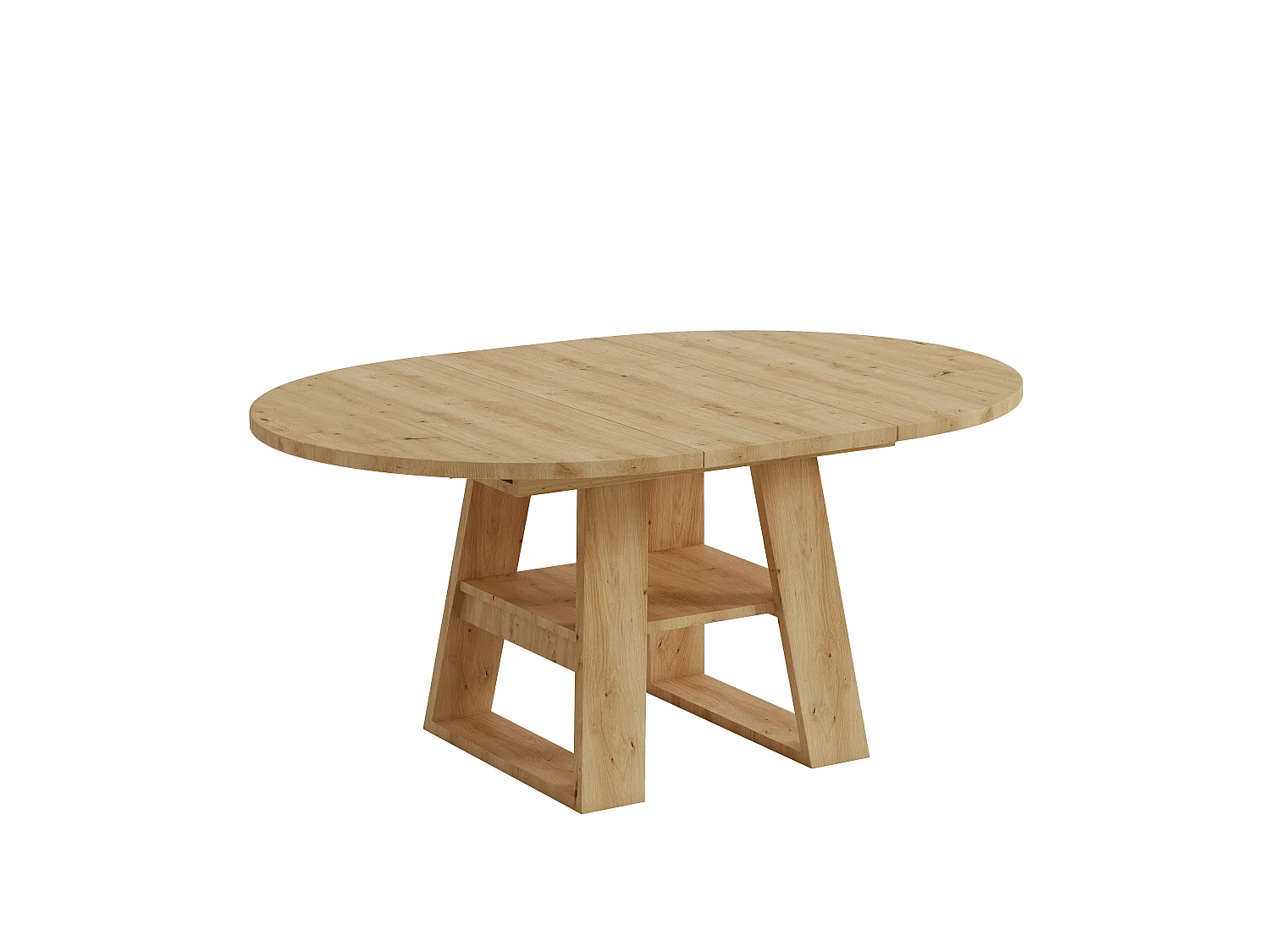 Mesa de comedor extensible 110/150x110 cm - Ideal para 4 a 6 personas - Mesa redonda - con almacenamiento y estantes - Natural