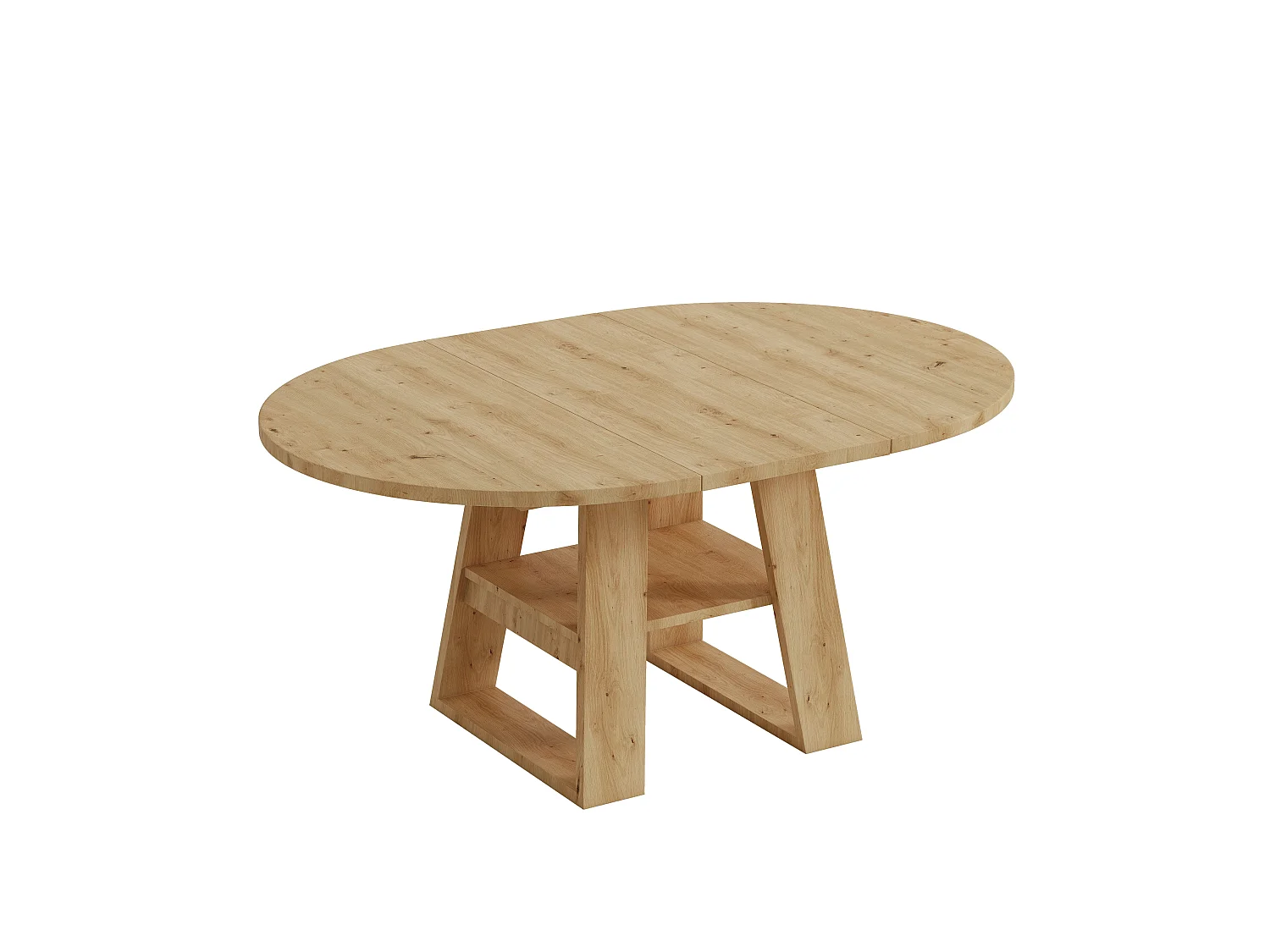 Mesa de comedor extensible 110/150x110 cm - Ideal para 4 a 6 personas - Mesa redonda - con almacenamiento y estantes - Natural