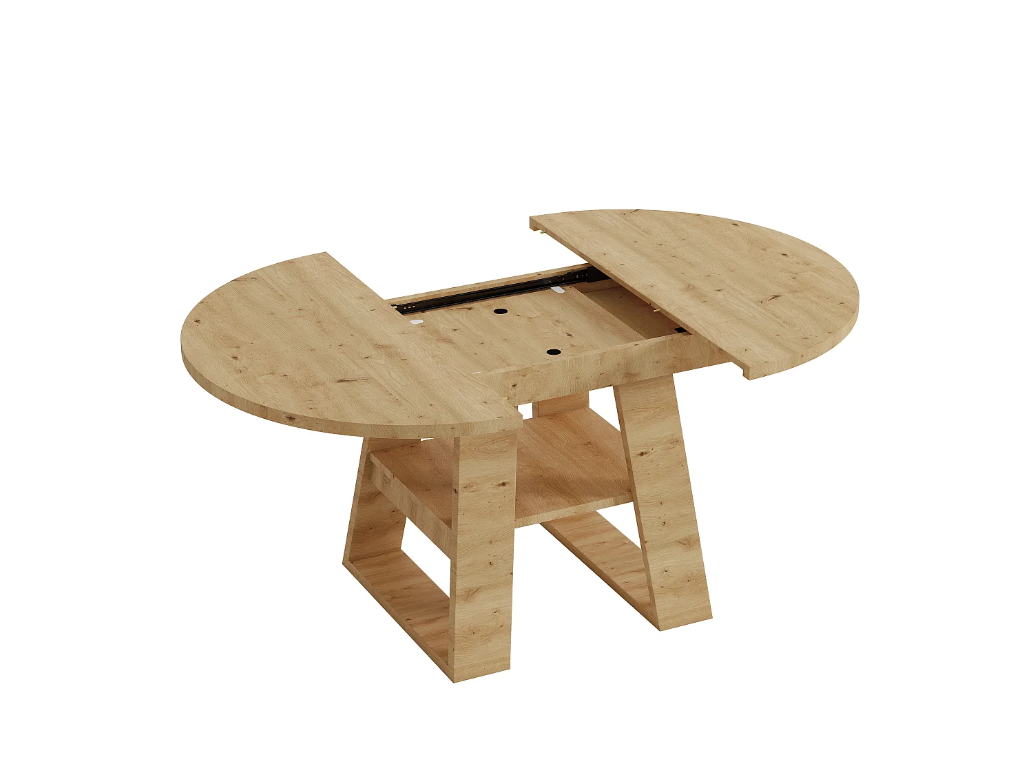 Mesa de comedor extensible 110/150x110 cm - Ideal para 4 a 6 personas - Mesa redonda - con almacenamiento y estantes - Natural