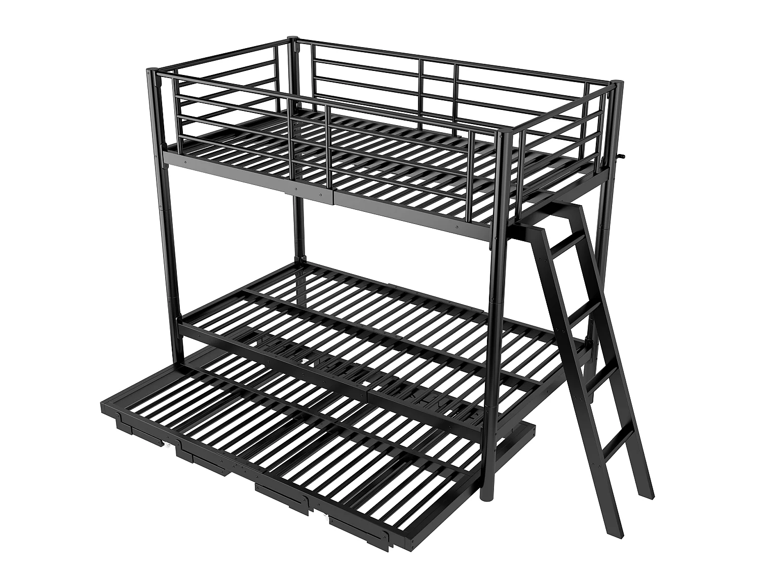 Metal stapelbed 90 x 200 cm - met uittrekbaar bed - met veiligheidsladder - met veiligheidshekken - zwart (matras niet inbegrepen)